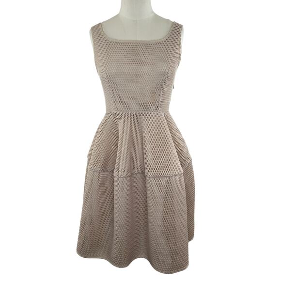GRACIA Blush Neutral Beige Honeycomb Mesh Fit & Flare Mini Dress M Medium - Picture 1 of 9